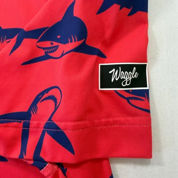 Waggle Golf Performance Polo Shirt Shark Print Red & Blue Size Large - Picture 6 of 8
